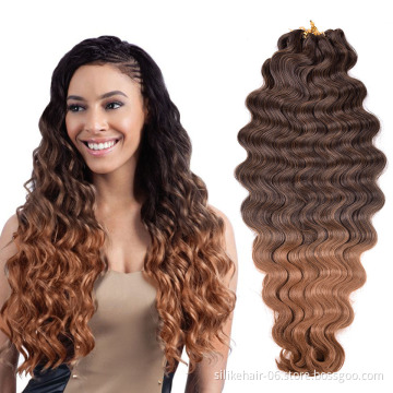Ombre Brown Black 28 inch Pre-feathered Hybrid Water Wave Braids 3x Body Ocean Wave For Bulk Braiding Synthetic Hair Extensions
